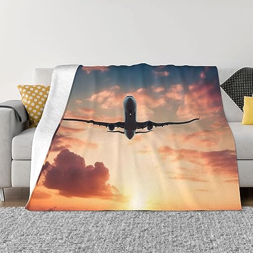 Decke mit Flugzeug-Sonnenuntergang und Himmelsdruck, warme Flanell-Fleece-Plüsch-weiche Sofa-Überwurfdecke als Bettdecke/Bettlaken, 150 x 200 cm von TheEcoWay