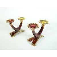 Vintage Keramik Kerzenhalter Paar Mid Century Modern Art Deco von TheFifthHandShop