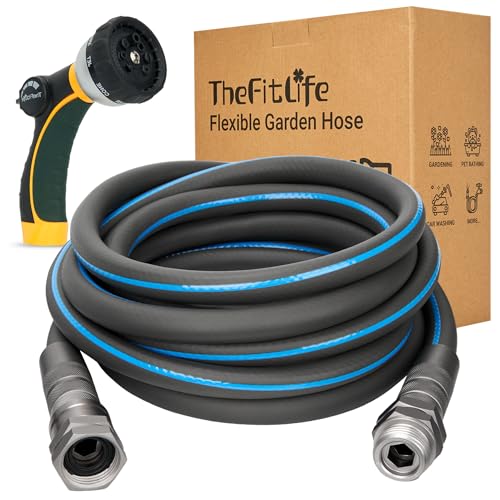 TheFitLife Gartenschlauch 7,6 m – 7,6 m flexibler Wasserschlauch mit Düse und Metallbeschlägen, Hochdruckschlauch für Rollwagen, Sprinkler, einfache Lagerung, auslaufsicher (7,6 m) von TheFitLife