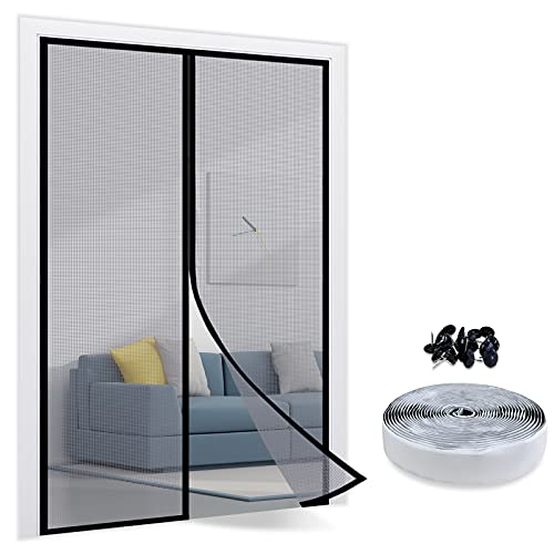TheFitLife Magnetisches Fliegengitter für Türen – 100% Fiberglas Fliegengitter mit Klettverschluss, leistungsstarke Magnete, die automatisch zuschnappen (101 x 210 cm, passend für Türen bis zu 96 x von TheFitLife