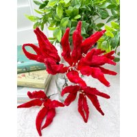 Vintage Chenille Samt Rot Weihnachtssterne Stiele Picks Dekor 5Er Set von TheFlamingoMeadow