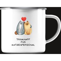Trinknapf Für Katzenpersonal - Süße Kätzchen Comicmotiv Tasse Emaille Silber | Leicht von TheFreeTribeDE