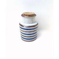 Großer Vintage Keramikbehälter Mit Korken ~ Keramik Blauen Und Braunen Streifen Wüstendekor Southwestern Style Boho Großer Vintage Keramikbehälter Mit Korken ~ Keramik Blauen Und Braunen Streifen Wüstendekor Southwestern Style Boho von TheFullCircleFinds