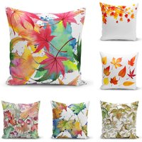 Bunter Frühling Blätter Kissenbezug, Herbst Thema Blatt Floral Palm Moderne Gartenparty Handgemacht von TheFutureHomeDesign