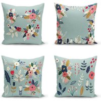 Türkisfarbener Blumenkissenbezug, Dekorativer Kissenbezug Mit Rosa Rose Und Gänseblümchen, Blumenrahmen-Moderner Kissenbezug, Gartenparty-Kissenbezug von TheFutureHomeDesign