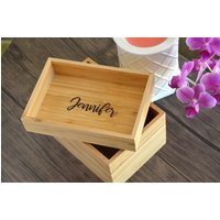Maßgeschneiderte Schmuckaufbewahrung Und Tablett Aus Bambusholz, Schreibtisch-Organizer Mit Ihrem Namen/Text, Aufbewahrungstablett, Schminktablett von TheGiftUSA