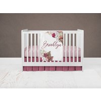 Baby Mädchen Boho Bettwäsche Set, Floral Bettwäsche, Personalisierte Decke, Kinderzimmer Babydecke Minky Decke von TheGoodLifebyJK