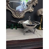 Vintage Barock Silber Teller Chafing Dish Mit Holzgriff - 4 Stk von TheGreyHouseshop