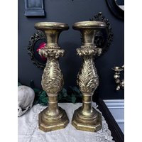 Vintage Extra Große Schwere Goldene Kerzenhalter - 2Er-Set von TheGreyHouseshop