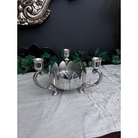 Vintage Leonard Silberplatte Lotus Blumenschale 3 Kerzenhalter von TheGreyHouseshop