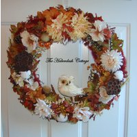Handgefertigte Ooak Thanksgiving Weiße Eule Herbst Rustikale Dekor Tür Kranz Eukalyptus Spriggs Laub von TheHaberdashCottage