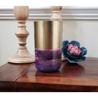 Moderne Messing Lila Rosa Blau Alkohol Tinte Vase, Einzigartige Amethyst Couchtisch Mantel Dekor, Kristall Inspiriert Alter Kerzenhalter Pflanzer von TheHallsWays