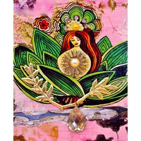 Blumenelfen Im Seerosenteich - Verspielte Mixed Media Kunst, Farbenfrohe Collage in Rosa, Pink Und Gold, Schöne Dekoration Für Dein Zuhause von TheHolyMaryHermitage