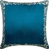 16 "x 16" Designer Royal Blau Dekokissen, Kunstseide Kissen Für Sofa Dekokissenbezug Bordered Muster Modern Style - & Silber von TheHomeCentric