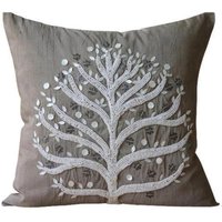 Art Silk Light Brown Dekokissenbezug 16 "x 16", Designer Couch Baum, Perlen Kissenbezug Natur Floral Zeitgenössisch - Fortune Tree Art Silk Light Brown Dekokissenbezug 16 "x 16", Designer Couch Baum, Perlen Kissenbezug Natur Floral Zeitgenössisch - Fortune Tree von TheHomeCentric