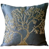 Dekorativ Blau 40x40 cm Kissen Benutzerdefiniert, Art Silk Baum Couch Kissen, Natur & Blumen Modern - Paradise Tree von TheHomeCentric