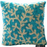 Dekorative Korallen Aqua Blue Kissen Sham 24 "x 24"/26 26", Art Silk Bett Kissenbezug Toss Sea Creatures Beach Style - Ornate von TheHomeCentric