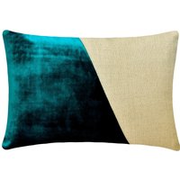 Dekorative Längliche Lumbar Kissenbezug Teal Samt/Leinen Farbblock Kissen Für Couch Modern Dekor Home Style - Velutinous von TheHomeCentric