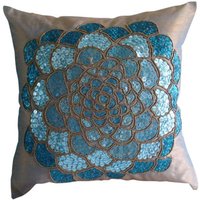 Dekorative Orange Blau Euro Größe Sham 24"x24"/26"x26", Art Silk Natur - Wildblume von TheHomeCentric