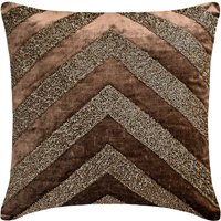 Dekorativer Brauner Dekokissenbezug 16 X Zoll Samtkissenbezug Perlen Chevron Muster Ton in Modernes Wohndekor - Brown Gipfel von TheHomeCentric