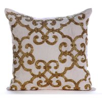 Dekorativer Gold Sofa Überwurf Groß 24 "x 24"/26 26", Baumwolle Leinen Euro Sham Benutzerdefinierte Damast Modern - Verkrustet von TheHomeCentric
