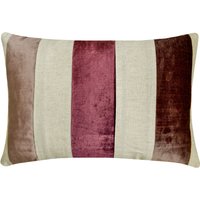 Dekorativer Länglicher/Lendenkissenbezug Maroon Berry Brauner Samt Leinen Breit Gestreift Patchwork Kissen Moderne Deko - Swathe von TheHomeCentric