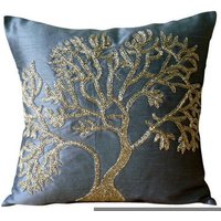 Designer Blau 65x65 cm Pillow Sham Kissen, Art Silk Baum Wirft Für Bett, Natur & Blumen Modern - Paradise Tree von TheHomeCentric