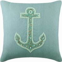 Designer Ozean Thema Euro Sham 50x50cm/56", Blau Baumwolle Leinen Deko Toss Perlen Strand - Lost Anchor von TheHomeCentric