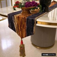 Erhältlich in 11 Größen, 36 Bis 120 cm Lang Dekorativer Tischläufer Grau, Samt Crushed, Mit Quasten, Ombre Modern von TheHomeCentric