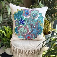 European Sham Blue Dekorative 24 "x 24"/26 26", Baumwolle Leinen Bett Kissenbezug Seesterne Toss Kissen Sea Creatures Beach - Unter Dem Ozean von TheHomeCentric
