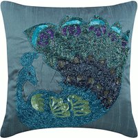 Handgefertigte Blaue Kissenbezug 24 "x 24"/26 ", Art Silk Euro Pfau Vögel Muster Traditionell - Tanzender von TheHomeCentric