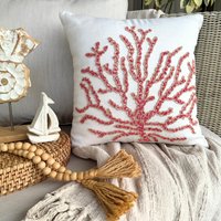 Handgemachte Rote Couch Werfen 16 "x 16", Baumwolle Leinen Kissenbezug Coral, Sea Weeds Creatures Beach Style - Coral Secrets von TheHomeCentric