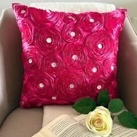 Kunstseide Fuchsia Pink Band Gestickt Rose Dekorative Kissen Schein, 24 "x 24"/ 26 26" Modern Euro Sham, Blumen Kissenbezug - Power von TheHomeCentric