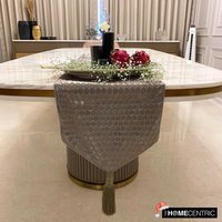 Erhältlich in 11 Größen, 4, 6, 8 Oder 10 Sitzer Dekorativer Tischläufer Champagne Silver Satin Foil Beehive Texture Fabric Mit von TheHomeCentric