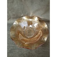 Große Vintage Karneval Glas Center Peice Obstschale - Bernstein Irisierendes Raumdekor von TheHoneycombMarket