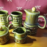 Retro Keramik Teekanne Und Set - Pfirsich Motive Asis von TheHoneycombMarket
