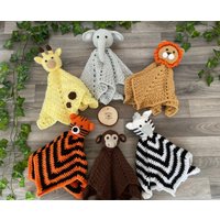 Lieblich | Safaritier Handarbeit Baby Tröster Decke Elefant Löwe Affe Zebra Giraffe Gehäkelt Baby-Dusche-Geschenk Neugeborene von TheLittleFoxStore