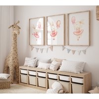 Ballerina Kinderzimmer Dekor, 3Er Set Bunny Print, Pink Design, Baby Mädchen Drucke, Style Kinderzimmer, Gedruckte Art von TheLittleStagDesigns