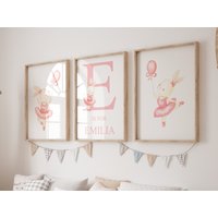 Ballerina Kinderzimmer Dekor, Drucke, Baby Mädchen Name Wandkunst, Hase Personalisierte Ballettkunst von TheLittleStagDesigns