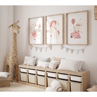 Einhorn Kinderzimmer Drucke, Schlafzimmer Mädchen Drucke Poster Set Von 3, Hase Dekor, Print Dusky Pink von TheLittleStagDesigns