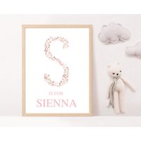 Rosa Blumen Personalisierte Erste Kinderzimmer Druck, Name Mädchen Schlafzimmer Dekor, Wand Kunst, Thema von TheLittleStagDesigns