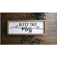 Bless This Mess, Familie Schild, Willkommen Gerahmtes Holzschild Home Wanddeko Bauernhaus Rustikal Geschenk/ Schild Uk von TheLittleWoodenSign