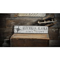 Benutzerdefinierte Kompass Stadt Zustand Lat Long Zeichen - Rustikales Handgemachtes Distressed Holz Für Dekoration Schilder von TheLiztonSignShop