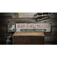 Benutzerdefiniertes Familien-Ski-Club-Schild - Rustikale Handgemachte Skidekorationen Aus Holz von TheLiztonSignShop