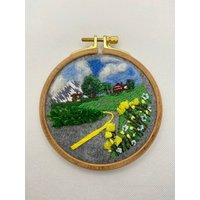 Schweiz Landschaft Stickerei | Handgemachte Fertige Natur Wandbehang Dekoration Geschenk Rahmenkunst| Muttertagsgeschenk von TheLuluGifts