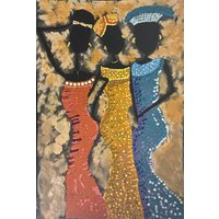 Izintombi | Freundinnen in Zulu - Große, Original Handgemalte Wandkunst 16x20In Schwarzem Schwebenden Rahmen, Wanddekoration, Geschenk von TheMagicalMandala