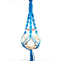 Mini Makramee Pflanze Aufhänger Blau Pflanzenhalter 10 Zoll 3 Mm Wandbehang Pflanzer Innen Oder Outdoor-Dekor Blumentopf von TheMagicalNodules