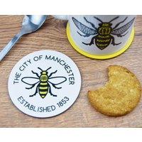 stadt Manchester Est. 1853 Runder Untersetzer - Hergestellt in Großbritannien Mosaic Worker Bee Mancunian Geschenk von TheManchesterShop