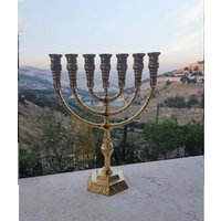 Jerusalem Tempel Menora Messing Kupfer 7 Zweig Kerzenhalter von TheMenorahShop