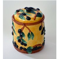 1960Er-70Er Jahre Vintage Mid-Century Modern J. Carlton Modèle Déposé Della Robbia Italienisch Inspirierte Olive Motivgefäß Keramik Trompe von TheMetaphysicalStuff